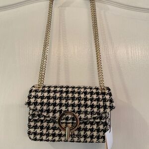 Sandro Tweed Black & White Gold Crossbody Chain Purse *NWT*